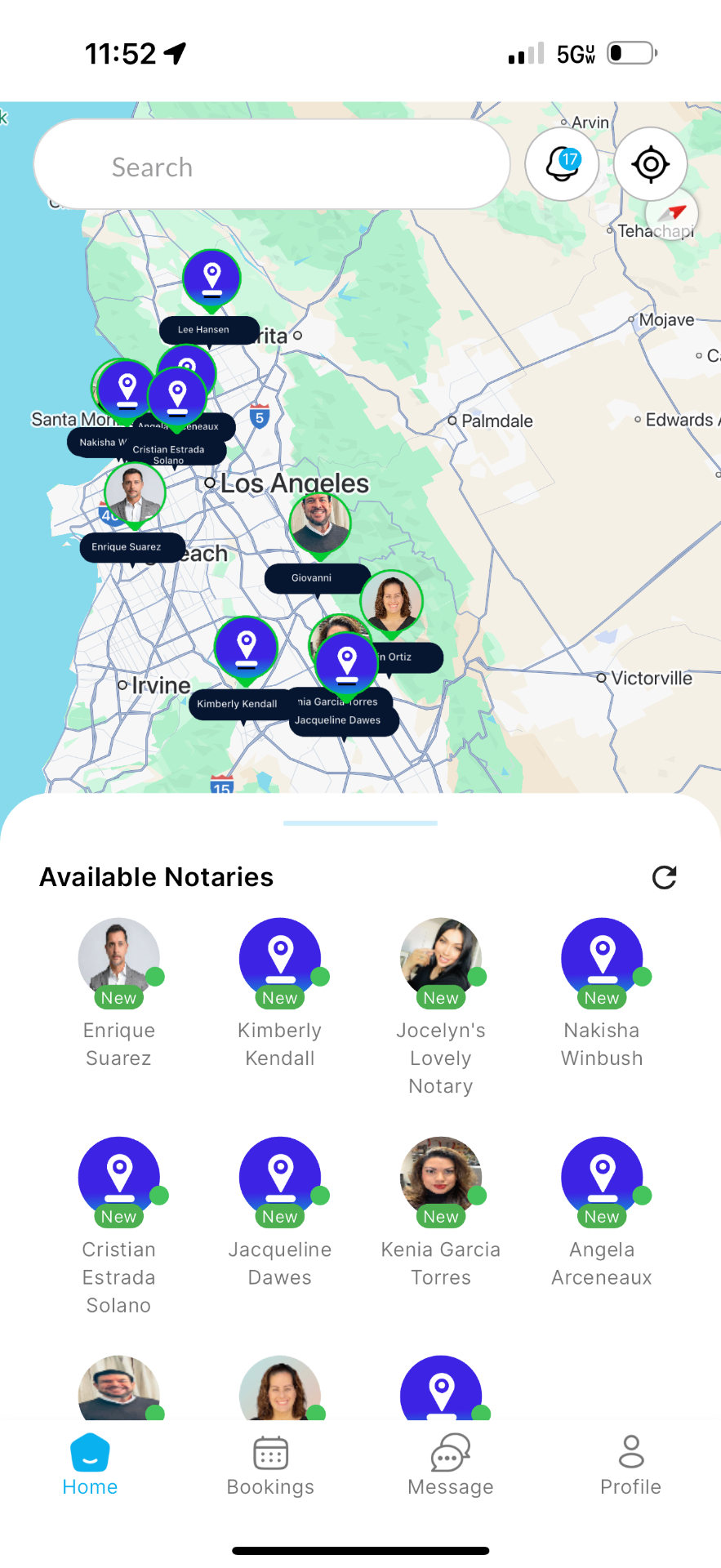 NotaryPing app showing notaries in Los Angeles area