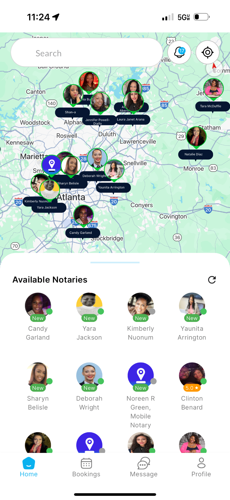 NotaryPing app showing notaries in Atlanta area